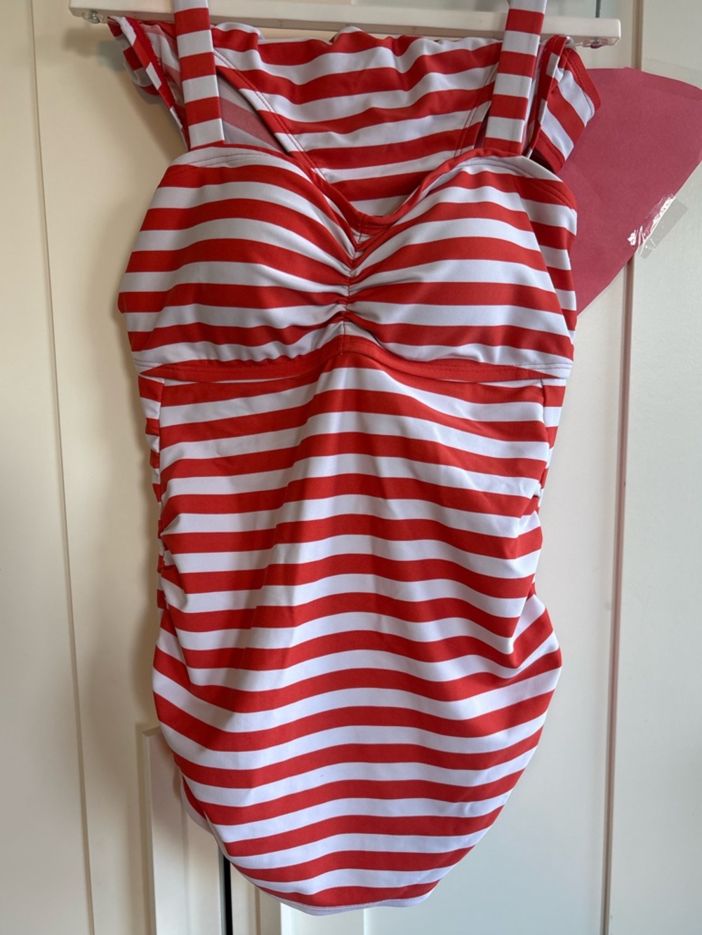Motherhood Beach Bump 2 Piece Tankini UPF50+ Swimsuit Orange Stripe, XSM